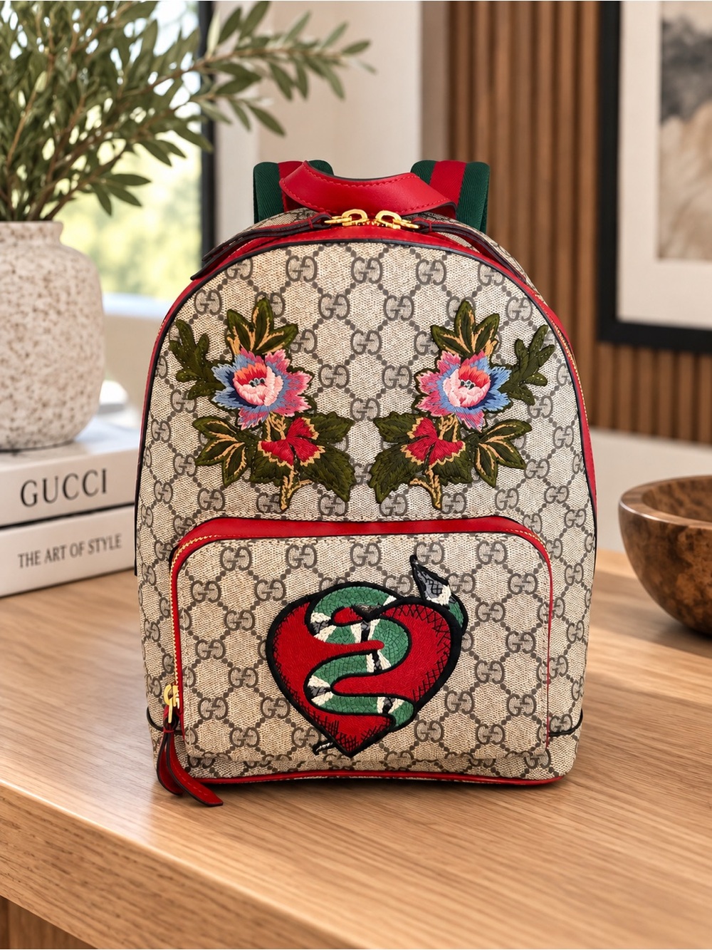 Gucci GG Supreme Backpack Floral Embroidery Limited Edition EUC
